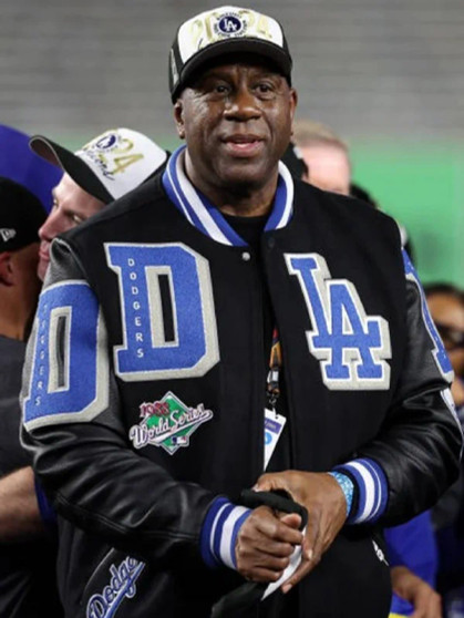Los Angeles Dodgers Magic Johnson Black Varsity Jacket