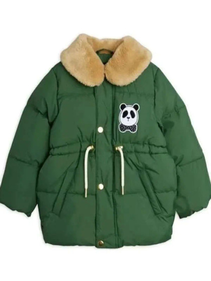 Panda Patch Green Puffer Shearling Jacket