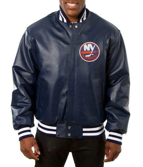 New York Islanders Leather Navy Blue Leather Jacket