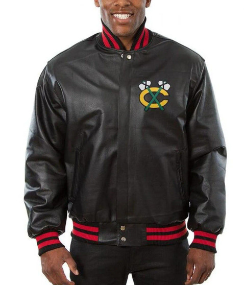 Chicago Blackhawks Leather Black Varsity Jacket
