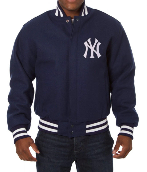 Embroidered NY Yankees Blue Bomber Varsity Wool Jacket Embroidered NY Yankees Blue Bomber Varsity Wool Jacket