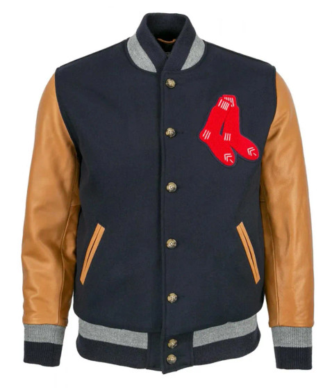 Boston Red Sox Navy  Blue and Brown Varsity Jacket
