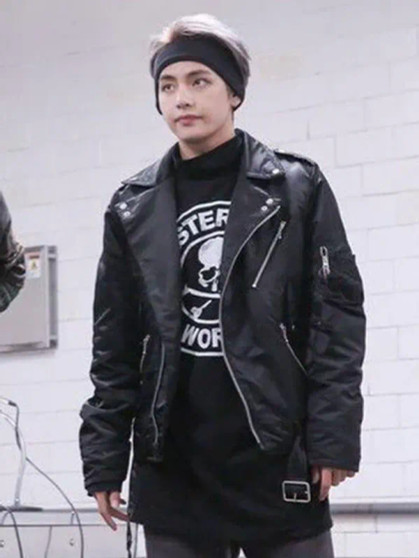 Kim Taehyung BTS Mic Drop Black Real Leather Jacket