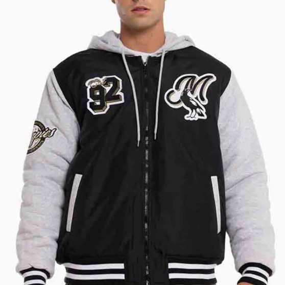Black and Gray Collingwood Magpies Patchwork Full-Zip Hooded Jacket