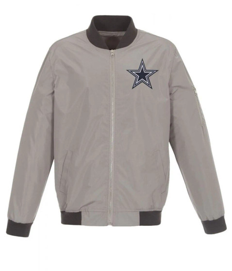 Gray Dallas Cowboys Nylon Bomber Jacket