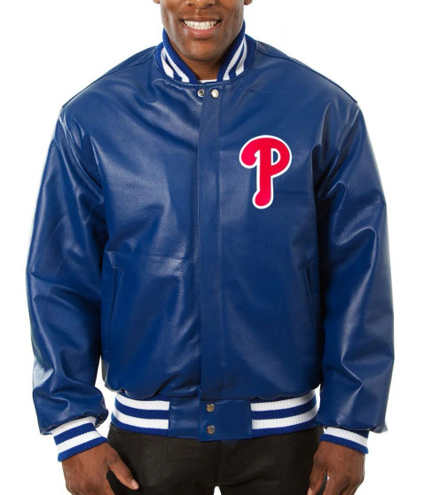 Philadelphia Phillies Blue Leather Jacket