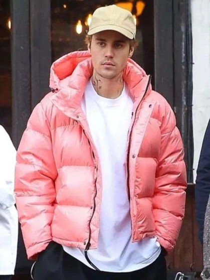 Justin Bieber Pink Puffer Jacket