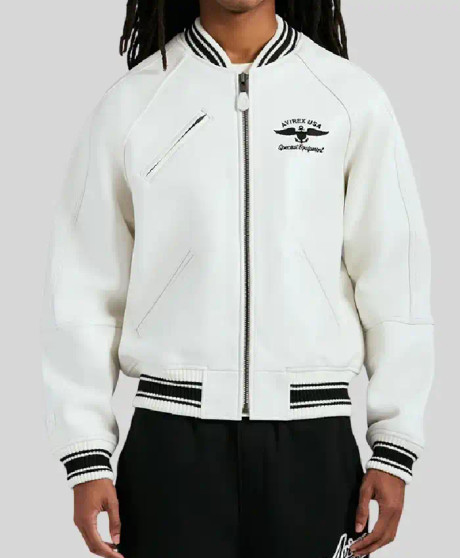 Avirex Stadium Embroidered White Jacket