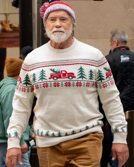 Arnold Schwarzenegger The Man With The Bag White Sweater