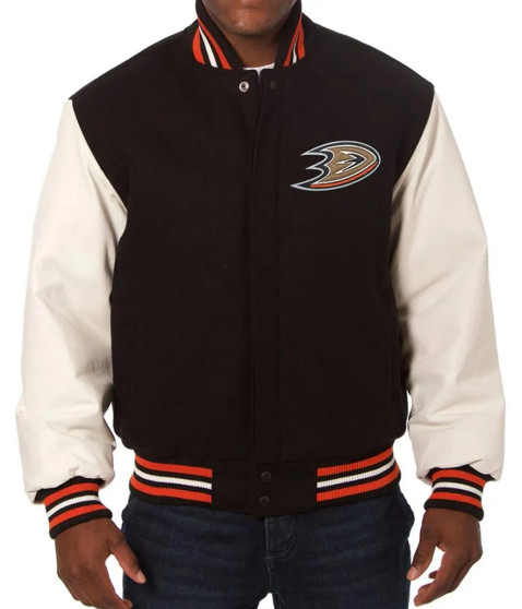 Anaheim Ducks Black And White Varsity Jacket