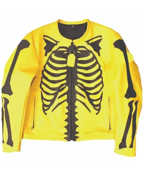 Halloween Skeleton Yellow Leather Jacket