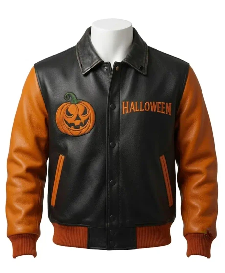 Halloween Spooky Pumpkin Patch Leather Jacket