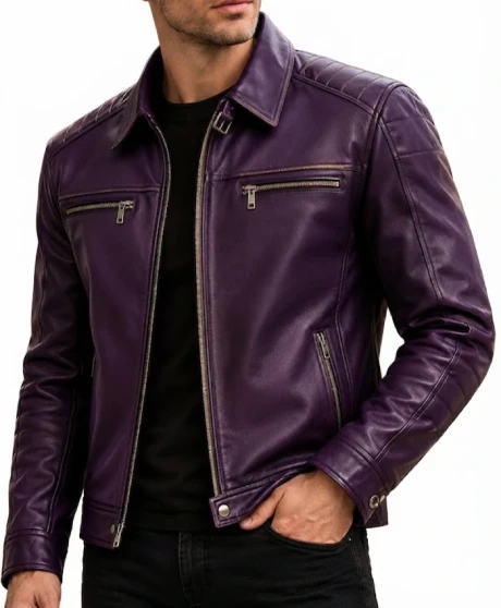 Men’s Purple Padded Leather Jacket