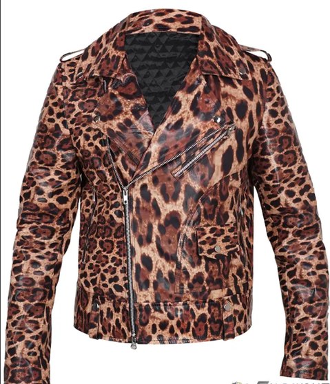 Leopard Print Biker Leather Jacket
