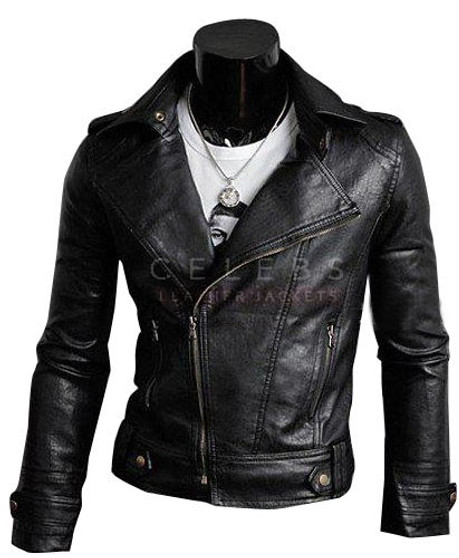 Mens Motorcycle Rider Black Leather Jacket 1