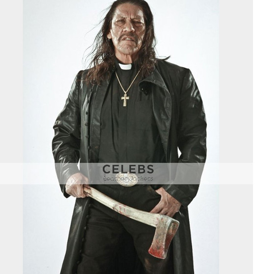 Danny Trejo Zombie Hunter Long Black Leather Coat 1