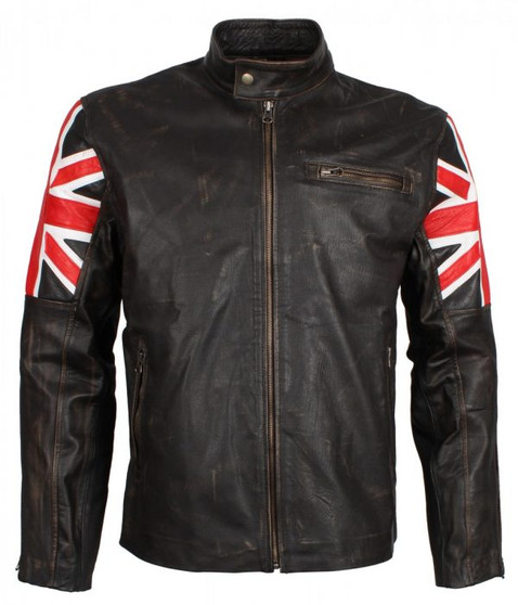 Mens british flag biker Genuine leather jacket 1