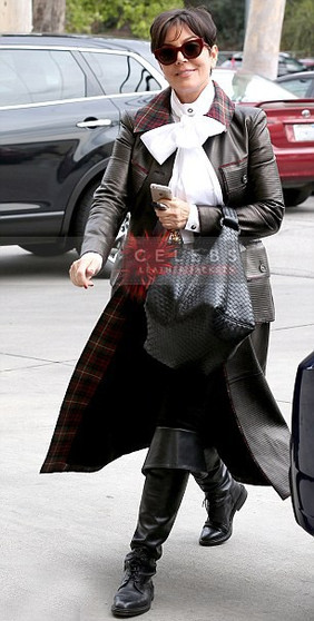 Kris Jenner Black Leather Trench Coat 3