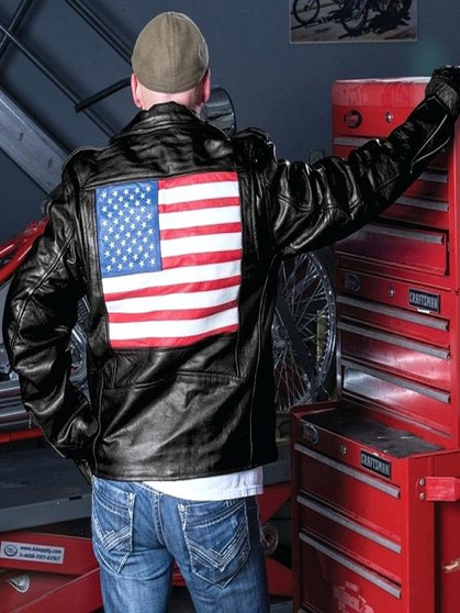 American Flag Logo Leather Jacket 1