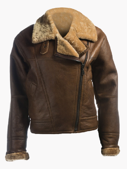Womens Brown Shearling Leather Jacket 1