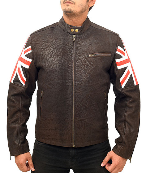 Union Jack UK Flag Logo Cafe Racer Leather Jacket1