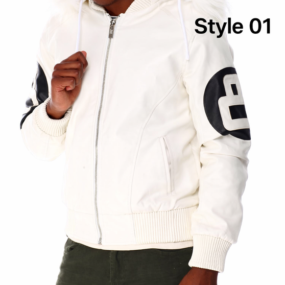 8 Ball Logo Fur Hooded Leather Jacket