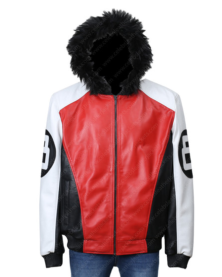 8 Ball Logo Fur Hooded Leather Jacket 3