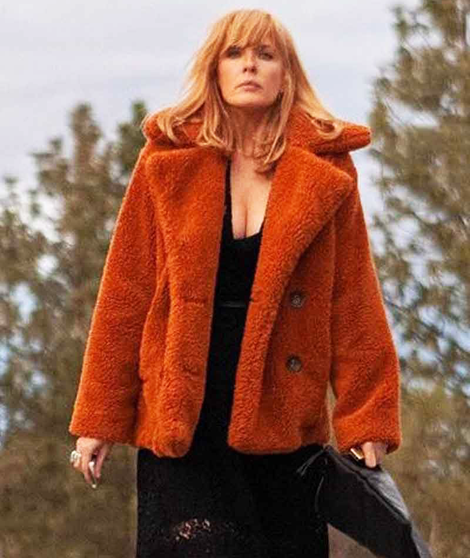 Yellowstone Kelly Reilly Orange Shearling Coat 1