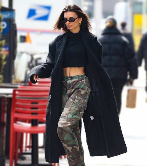 Emily Ratajkowski Black Wool Trench Coat 2022 1