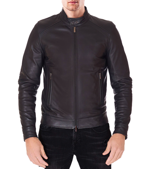 Mens Black Biker Style Leather Jacket 1