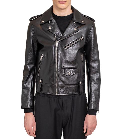 Mens Charcoal Black Biker Leather Jacket 1