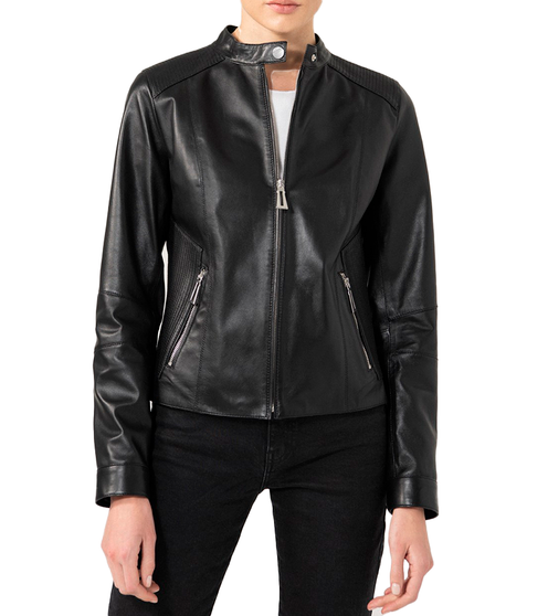 Womens Casual Black Biker Style Leather Jacket 1