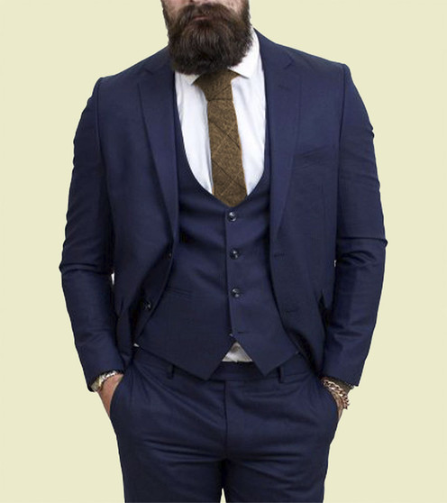 Mens Prego Navy Blue Tailored Fit 3 Piece Suit 1