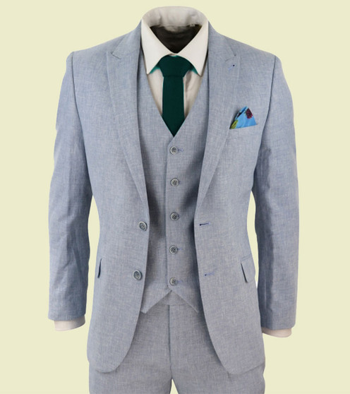 Mens Grey 3 Piece Linen Suit 1 Mens Grey 3 Piece Linen Suit 1