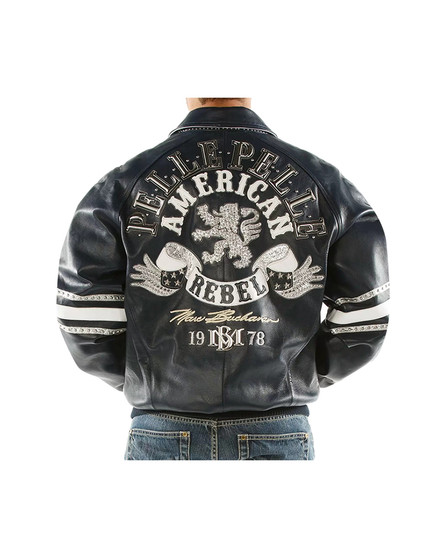 Men American Rebel Navy Blue Pelle Pelle Leather Jacket 2