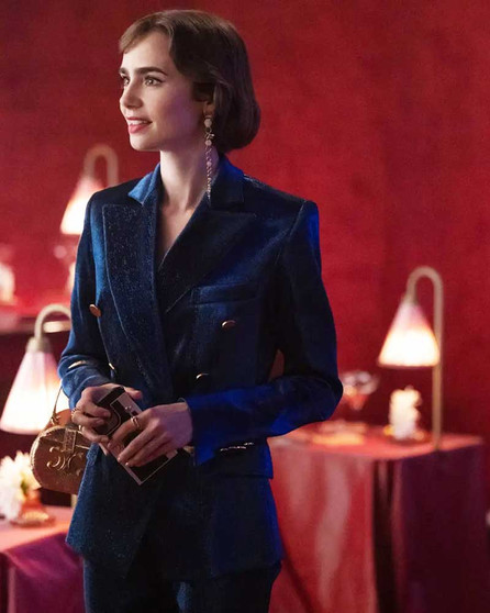 Emily In Paris S03 Lily Collins Blue Velvet Blazer
