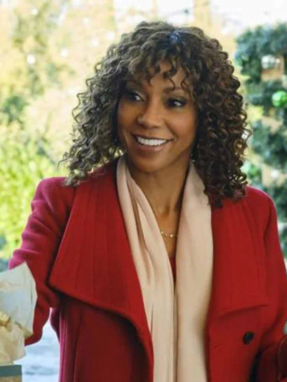 Christmas in Evergreen: Bells Are Ringing Holly Robinson Peete Red Coat