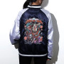Blue and White Dandadan Souvenir Varsity Bomber Jacket