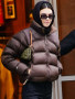 Kim Kardashian Brown Puffer Jacket For Sale With Free Shipping