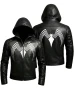 Venom Cosplay Hooded Black Superhero Leather Jacket