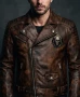 Halloween Skull Back Brown Biker Jacket for men