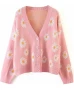 Daisy V Neck Knitted Pink Sweater