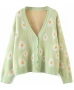 Daisy V Neck Knitted Green Sweater