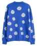 Daisy V Neck Knitted Blue Sweater for women