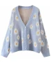 Daisy V Neck Knitted Light Blue Sweater