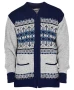 Classic Geometric Aztec Pattern Navy Blue Knitted Cardigan for men
