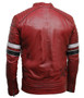 Striped Shoulder Padded Café Racer Mens Red Leather Jacket 2