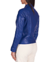 Womens Blue Snap Tab Collar Biker Leather Jacket 2