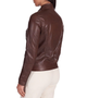 Womens Brown Snap Tab Collar Biker Leather Jacket 2