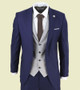 Mens Navy Blue 3 Piece Suit with Contrasting Grey Waistcoat 1 Mens Navy Blue 3 Piece Suit with Contrasting Grey Waistcoat 1
